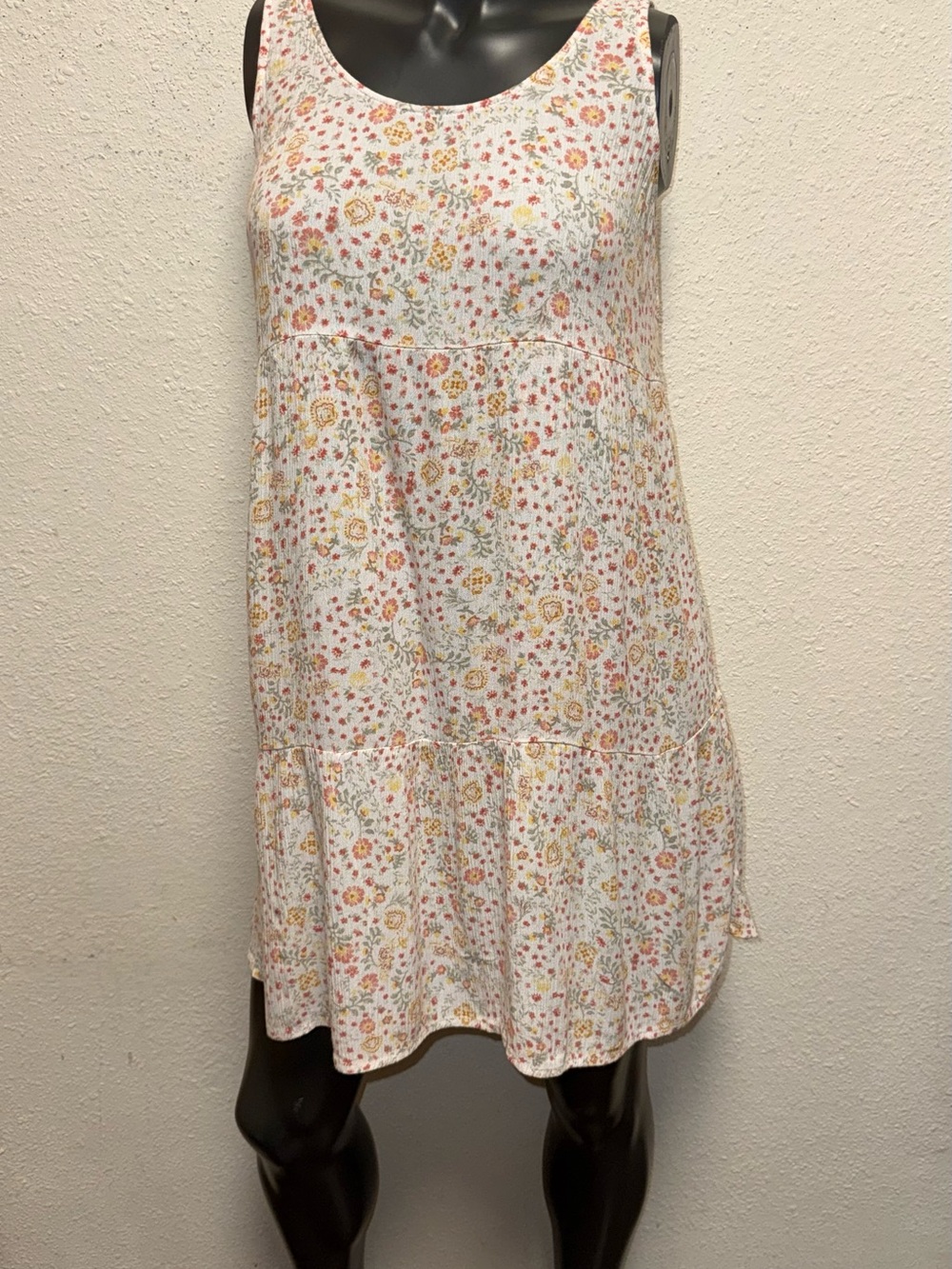 Sleeveless White Floral Sundress with Yellow & Pink Accents